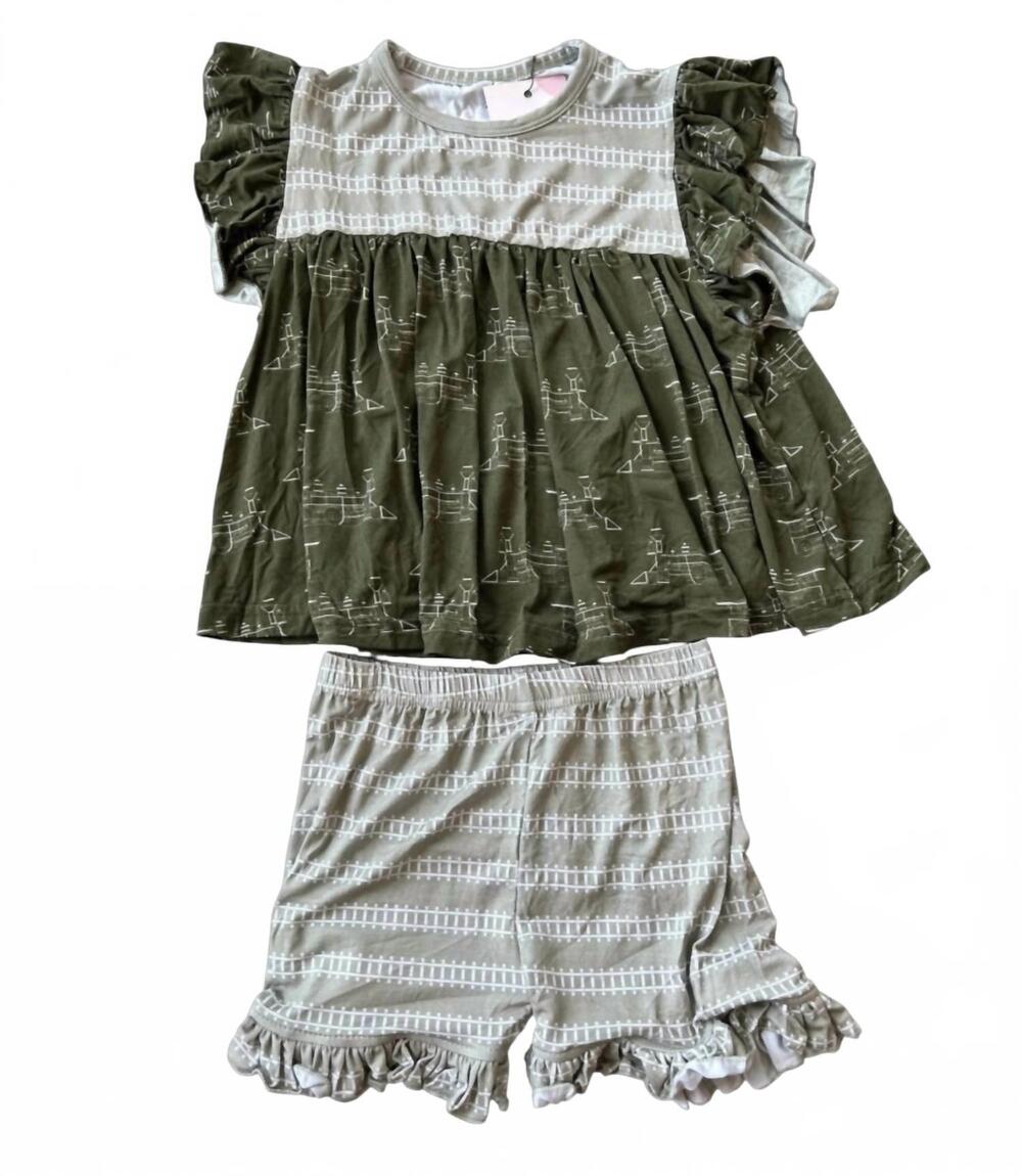 NEW LAREE + CO. girl's thomas trains bamboo flutter and short set in green